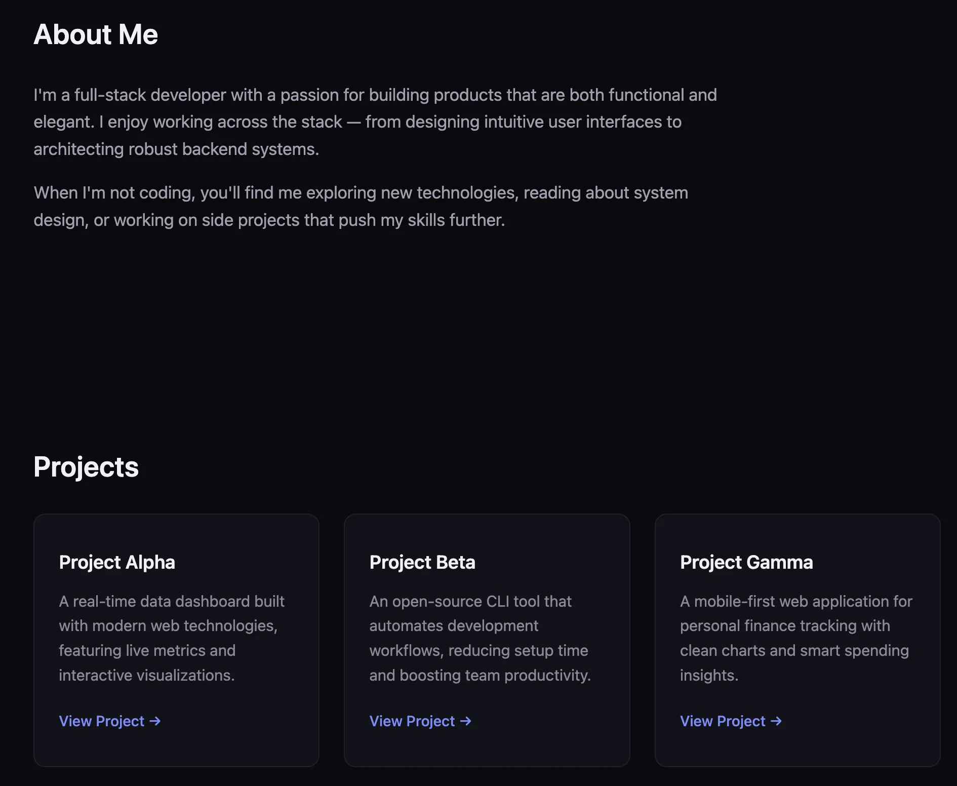 Delivered landing page — Section